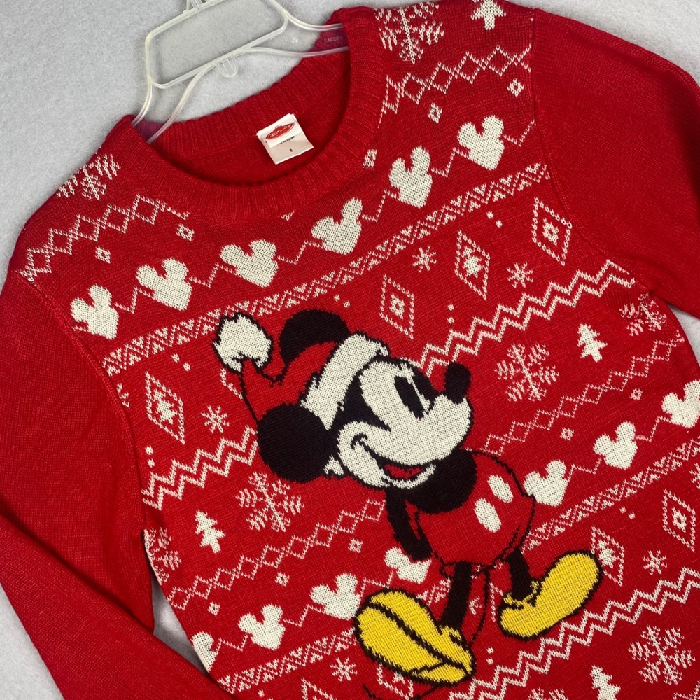 Disney Mickey Mouse Christmas Holiday Fair Isle Sweater Red Mens Small RN117508